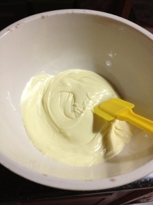 Melt two packets of white chocolate. I used Cadbury Dreams.