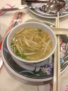 Mushroom vegetarian soup ... mmmm...eaten with a splosh of black vinegar...