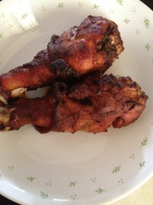 Mixed with a little bit of olive oil, these huge chicken drums were fabulous!